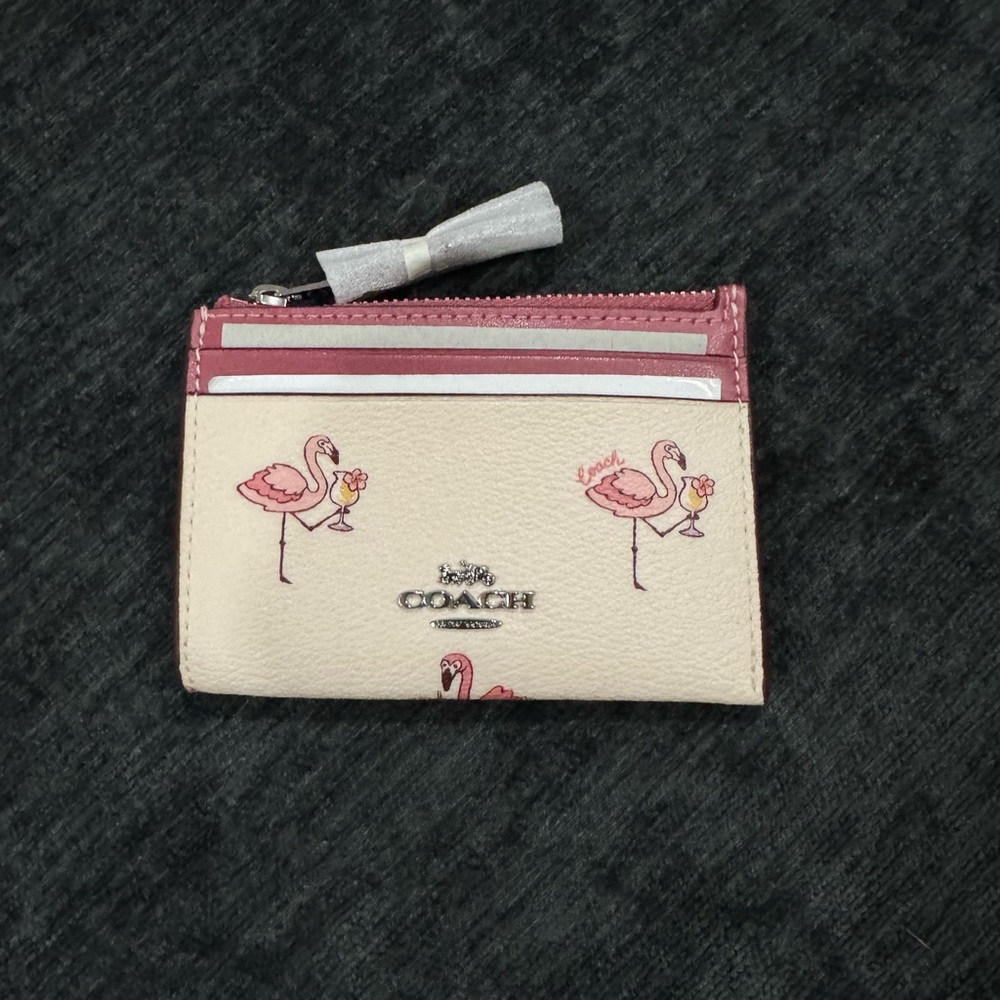 Coach Pink and Cream Flamingo Leather Card Holder
